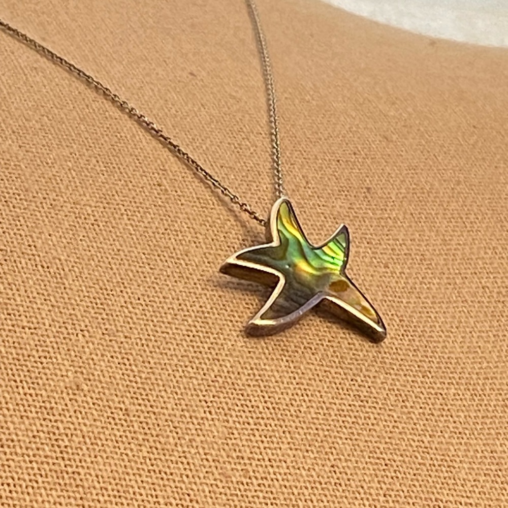 Mother of pearl / abalone starfish 925 sterling silver necklace